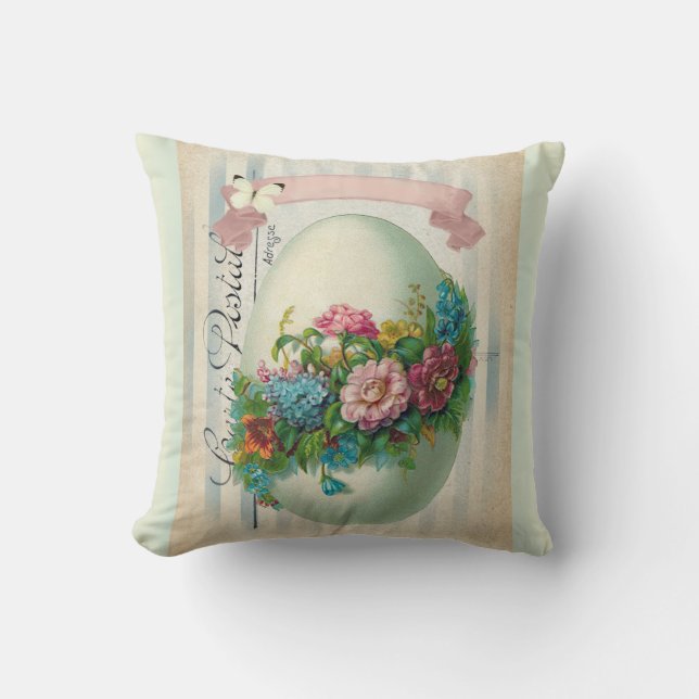 Viktorianisches Ostern-Blumeneidoppeltes versah Kissen (Vorderseite)