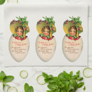 Viktorianisches Ostern, Vintage-Mädchen mit Haube  Geschirrtuch