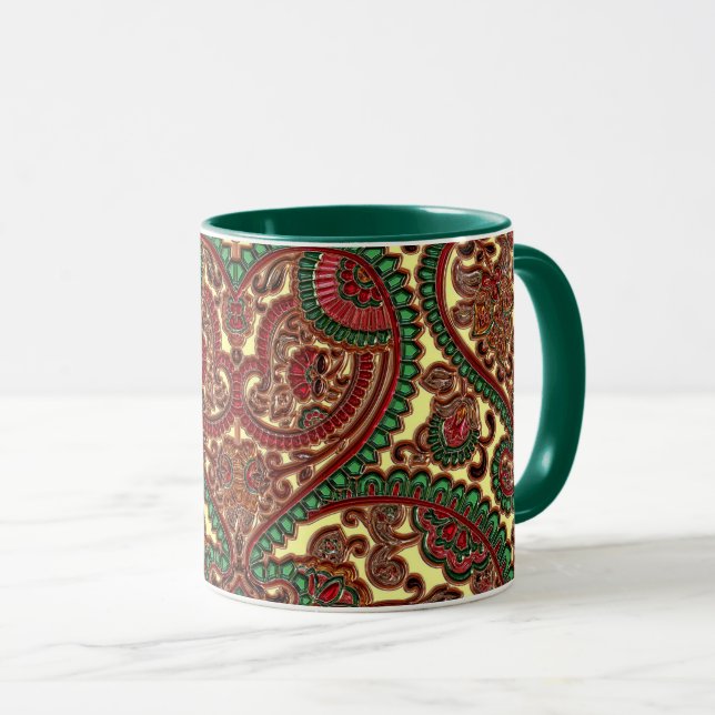 Viktorianisches Paisley-Boho-Schmuckmuster Rot Tasse (VorderseiteRechts)