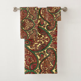 Viktorianisches Paisley-Muster in Rot-Grün Badhandtuch Set
