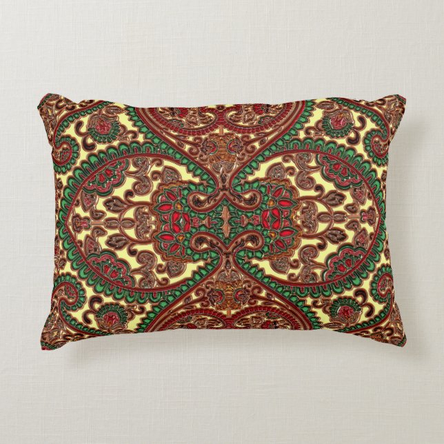 Viktorianisches Paisley-Muster in Rot-Grün Dekokissen (Vorderseite)