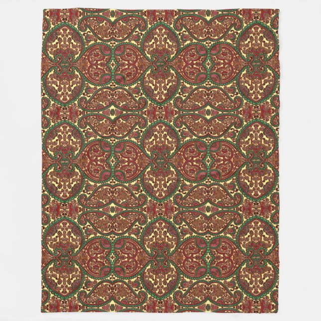 Viktorianisches Paisley-Muster in Rot-Grün Fleecedecke (Vorderseite)