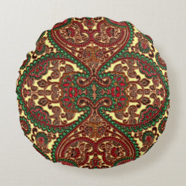 Viktorianisches Paisley-Muster in Rot-Grün Rundes Kissen