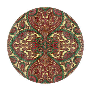 Viktorianisches Paisley-Muster in Rot-Grün Schneidebrett