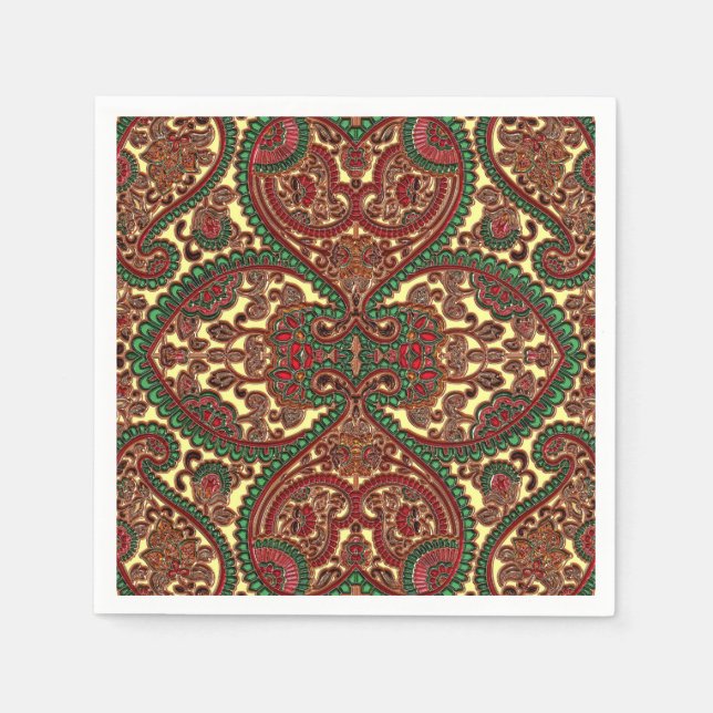 Viktorianisches Paisley-Muster in Rot-Grün Serviette (Vorderseite)