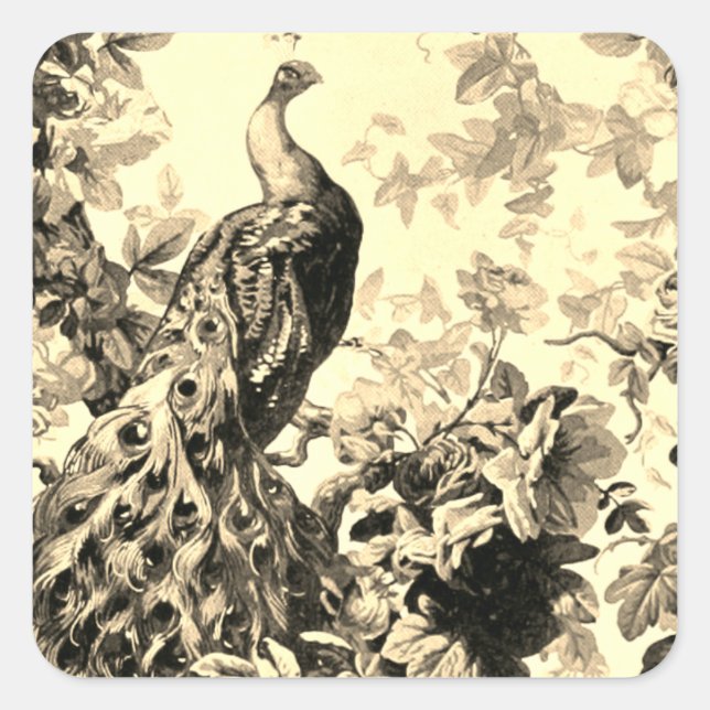 Viktorianisches Pfauenblütenmuster Quadratischer Aufkleber (Vorderseite)