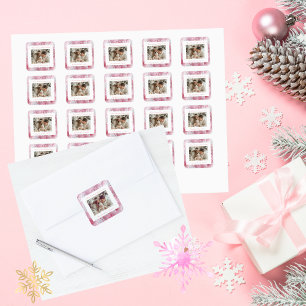 Viktorianisches Pink Snowflake Weihnachts-Foto Quadratischer Aufkleber