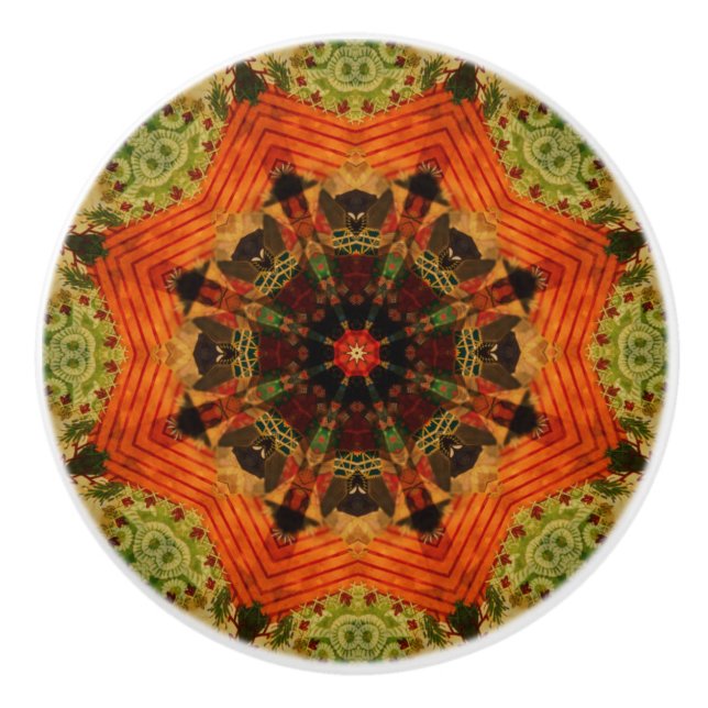 Viktorianisches Quilt aus Orangenstern inspiriert Keramikknauf (Vorderseite)