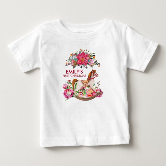 Viktorianisches Rockpferd Erste Weihnachten Baby T-shirt (Vorderseite)