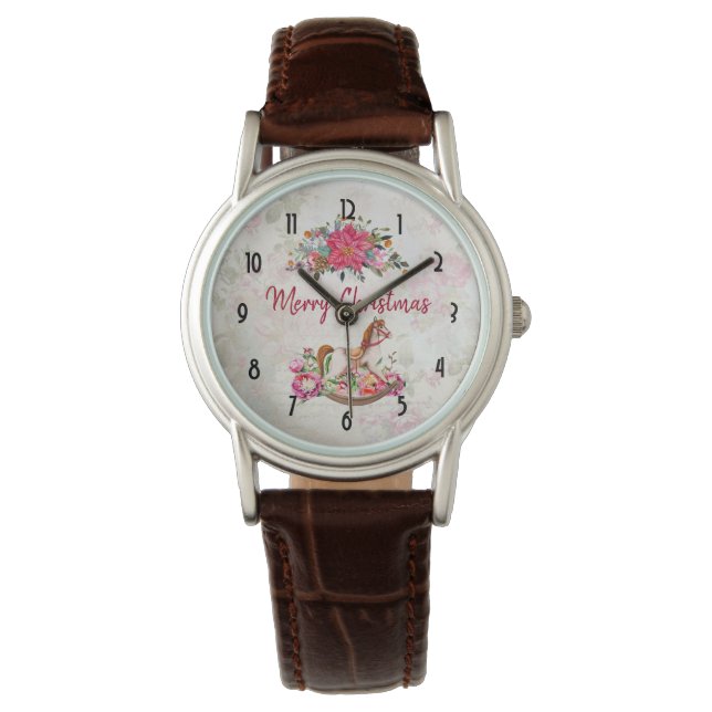 Viktorianisches Rockpferd & Poinsettia Weihnachten Armbanduhr (Vorderseite)