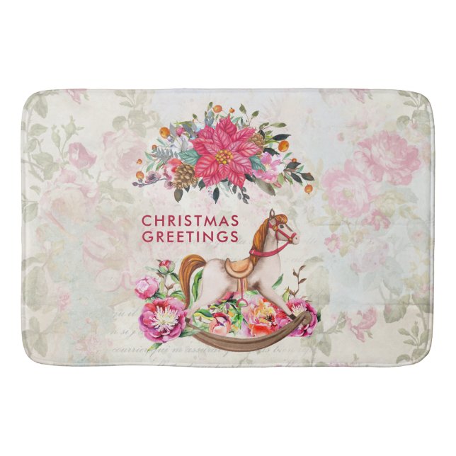 Viktorianisches Rockpferd & Poinsettia Weihnachten Badematte (Vorderseite)