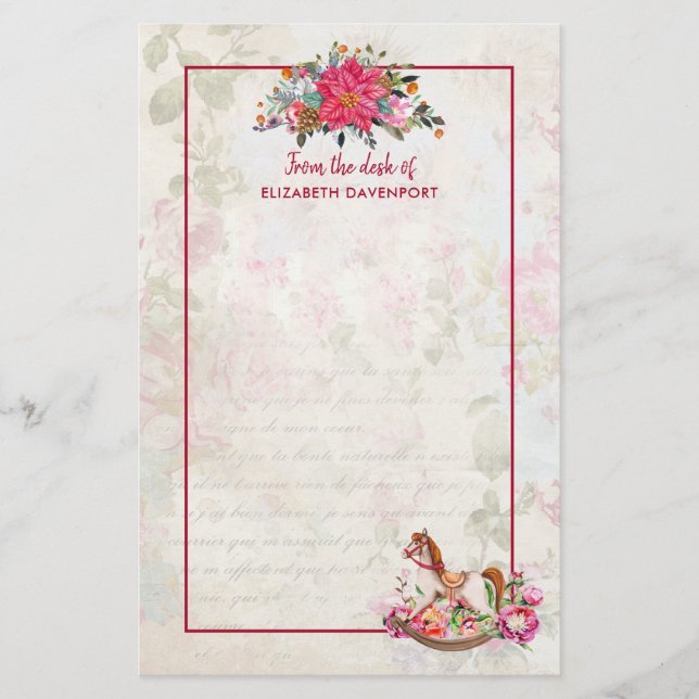 Viktorianisches Rockpferd & Poinsettia Weihnachten Briefpapier (Vorderseite)