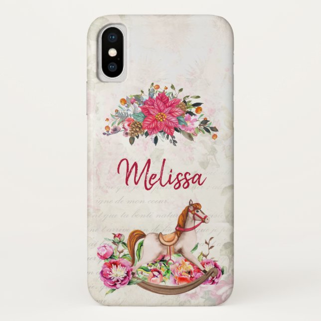 Viktorianisches Rockpferd & Poinsettia Weihnachten Case-Mate iPhone Hülle (Rückseite)