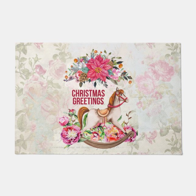 Viktorianisches Rockpferd & Poinsettia Weihnachten Fußmatte (Vorderseite)