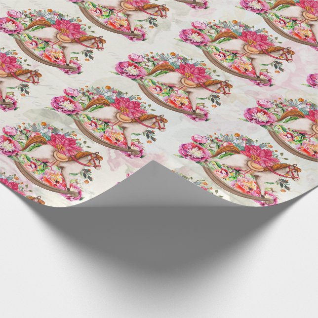 Viktorianisches Rockpferd & Poinsettia Weihnachten Geschenkpapier (Ecke)