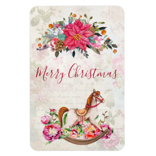 Viktorianisches Rockpferd & Poinsettia Weihnachten Magnet