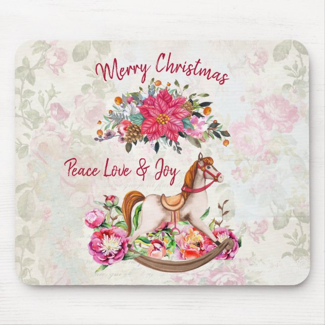 Viktorianisches Rockpferd & Poinsettia Weihnachten Mousepad (Vorne)