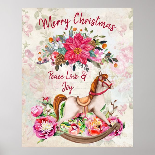 Viktorianisches Rockpferd & Poinsettia Weihnachten Poster (Vorne)