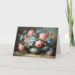Viktorianisches Rosa, Blaue Blumen im Vasen-Stilll Karte