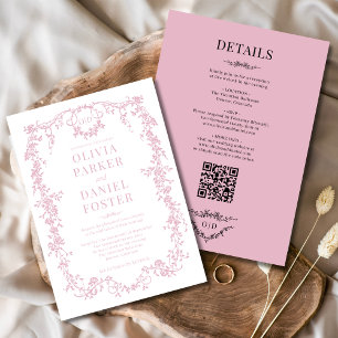 Viktorianisches Rosa in einer Hochzeitmonogramm Einladung