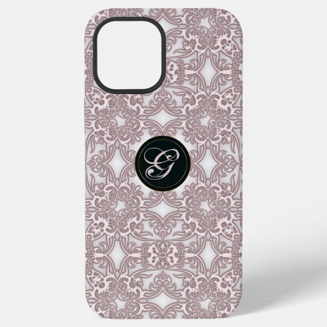Viktorianisches Rosa-Muster. Monogramm. iPhone 12 Pro Max Hülle (Rückseite)