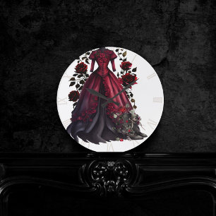 Viktorianisches rotes Kleid und Absätze   Antikes  Runde Wanduhr