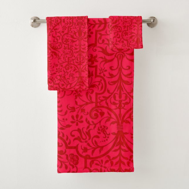 Viktorianisches rotes Motiv Badhandtuch Set (Insitu)