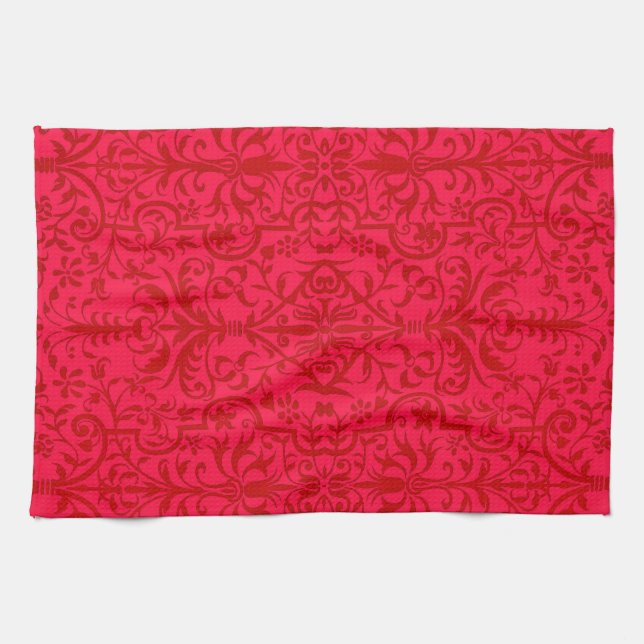 Viktorianisches rotes Motiv Geschirrtuch (Horizontal)