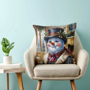 Viktorianisches Schneemann-Weihnachtsdesign Kissen