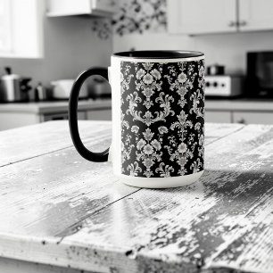 Viktorianisches Schwarz-Weiß-Damaskusmuster Tasse