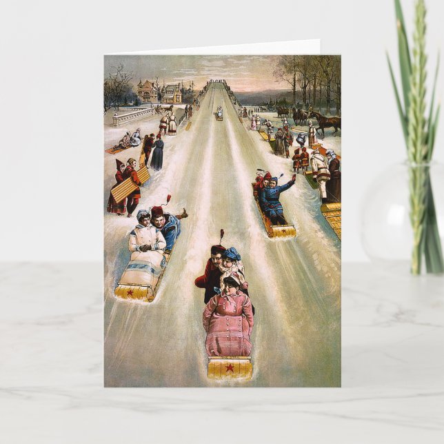 Viktorianisches Sledding Hügel-Vintages Feiertagskarte (Vorderseite)