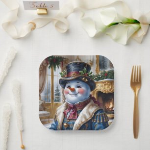 Viktorianisches Snowman Weihnachtsdesign Pappteller