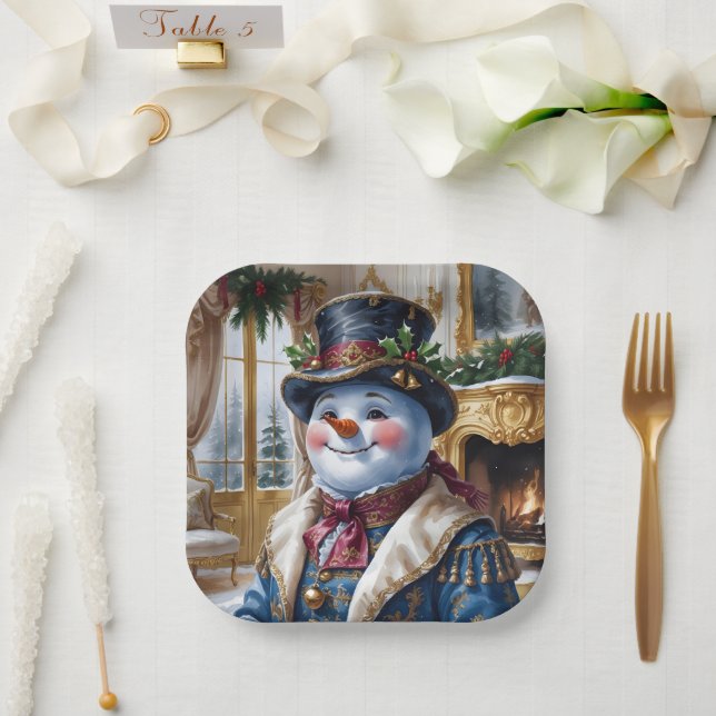 Viktorianisches Snowman Weihnachtsdesign Pappteller (Hochzeit)