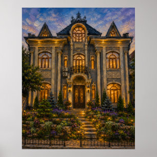 Viktorianisches Stadthausgarten-Ölgemäldeposter Poster