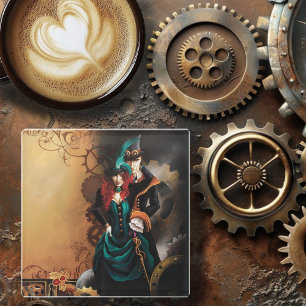 Viktorianisches Steampunk-Paar Eleganz Romantik Glasuntersetzer
