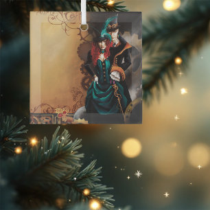 Viktorianisches Steampunk-Paar Eleganz Romantik Ornament Aus Glas