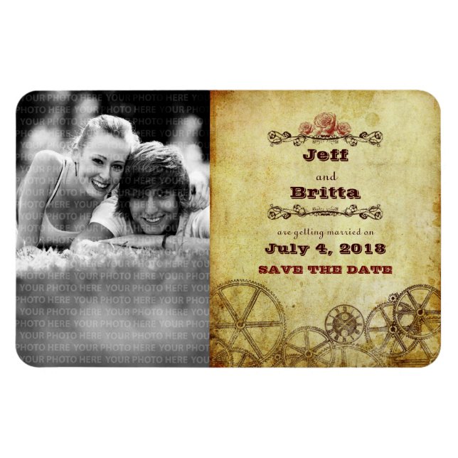 Viktorianisches Steampunk-Save the Date Foto Magnet (Horizontal)