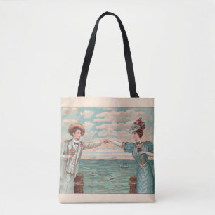 Viktorianisches Strandliebe-Hochzeitskleid Paar am Tasche