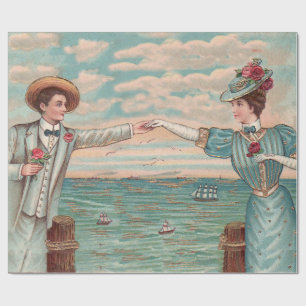 Viktorianisches Strandliebe-Kleid-Ozean-Hochzeitsp Geschenkpapier