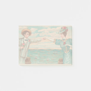 Viktorianisches Strandliebeskleid Hochzeitspaar am Post-it Klebezettel