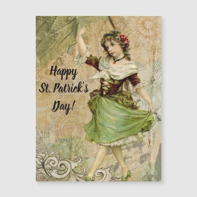 Viktorianisches TanzGirl am Green St. Patrick's Da Magnetkarte (Vorderseite)