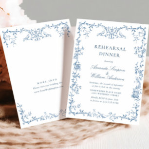 Viktorianisches Verziertes Blue Floral Probe Dinne Einladung