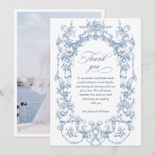 Viktorianisches Verziertes Blumendusty Blue Weddin Dankeskarte