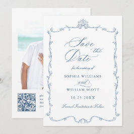 Viktorianisches Verziertes Blumendusty Blue Weddin Save The Date