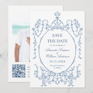 Viktorianisches Verziertes Blumendusty Blue Weddin Save The Date