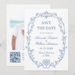 Viktorianisches Verziertes Blumendusty Blue Weddin Save The Date