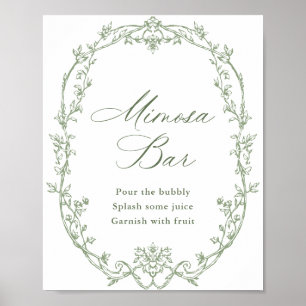 Viktorianisches Verziertes Blumenmuster Grüne Mimo Poster