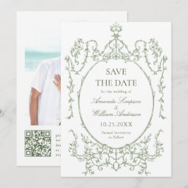 Viktorianisches Verziertes Blumenstuhl Grünes Hoch Save The Date