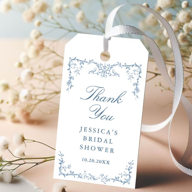 Viktorianisches Verziertes Dusty Blue Floral Braut Geschenkanhänger (Von Creator hochgeladen)