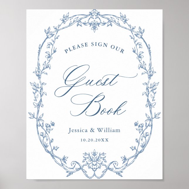 Viktorianisches Verziertes Dusty Blue Gästebuch Ho (Vorne)